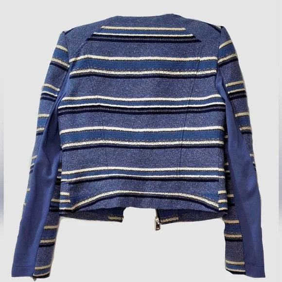 BCBGMaxAzria Blue Striped Moto Jacket Size XS Great Condition - Picture 4 of 7